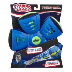 Goliath Wahu Phlat Ball Classic in glossy black packaging features blue and green components with "THROW A DISC CATCH A BALL!