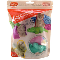 Gowi 3D Creative Shape packaging features colorful dinosaur figures and dynamic sand in a clear plastic design.