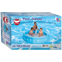Happy People Pool Galaxy 155 cm x 32 cm packaging showcases a blue pool scene with three people enjoying water ripples.