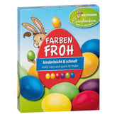 HEITMANN KREATIV food coloring for eggs features a rabbit character and six vibrant colors on cardboard packaging.