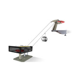 Jagerndorfer Black-Yellow Cable Car model with metallic black and red finish, featuring a cage structure on a white base.