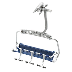 Blue 6 seater model chair with blue backrest, blue and white armrests, and visible hinge mechanism.