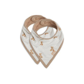 Jollein Bib Bandana Teddy Bear 2 Pack features two white bandanas with teddy bear patterns, perfect for baby activities.