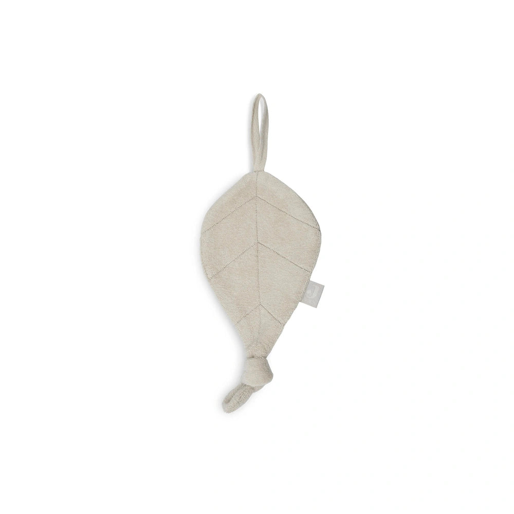 Jollein pacifier cloth in a leaf design, featuring a single elongated shape with a pointed end, ideal for stuffed animals.