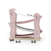 Pink Label-Label Car Slider baby activity toy with black wheels, featuring heart design and "label" text on the side.