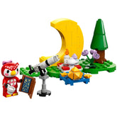 LEGO Animal Crossing set features a colorful scene with a bird figure, telescope, moon, and flowers against a white backgroun