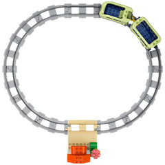 Colorful LEGO® DUPLO® Interactive Adventure Train construction set featuring a circular gray track with a vibrant building scene.