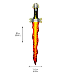 Liontouch Flame Sword with a reflective metal blade featuring a red and yellow flame design and a black and yellow striped ha