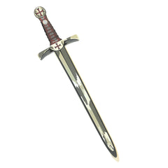 Maltese sword with a metallic silver blade and a red and silver designed handle, centered for role-playing adventures.
