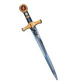 Liontouch Mystery Knight Sword with a silver blade, yellow handle, and red gemstone on top, designed for role-playing.