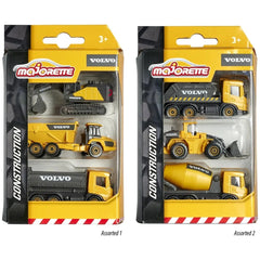 Majorette - Assortimento di veicoli da costruzione Volvo in confezione da 3 pezzi