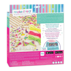 MAKE IT REAL Neo-Brite Chains and Charms packaging features colorful beads in pink, purple, yellow, and green with a white bo