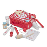 New Classic Toys Doctor Set includes red and white fabric, plastic stethoscope, thermometer, otoscope, and wooden handle.