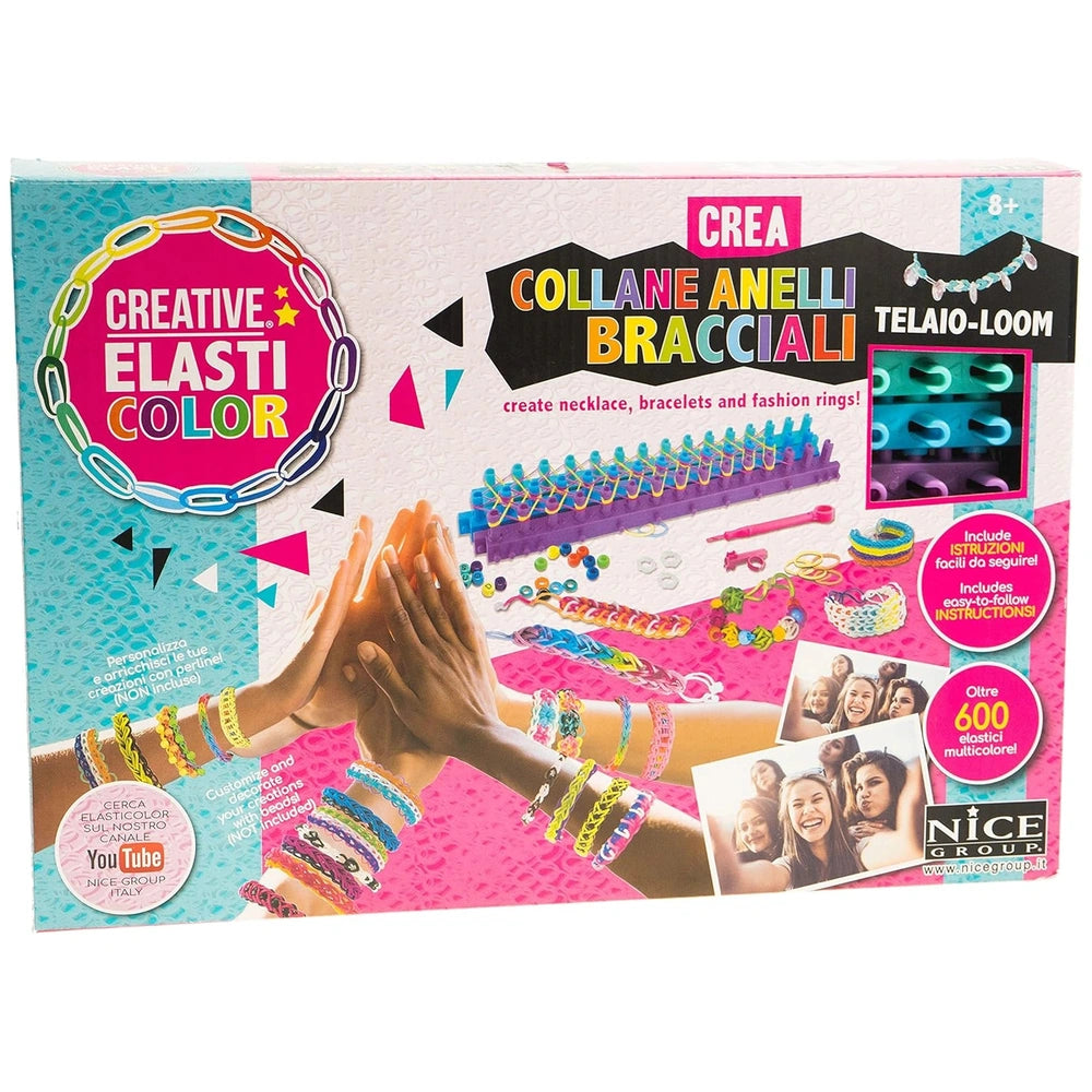 Creative Elasticolor arts and crafts kit packaging featuring a colorful design, glossy plastic window, and instructional text