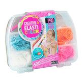 Creative Elasticolor Pro Refill Mini Set in clear packaging with colorful rubber bands and vibrant stickers on a white backgr