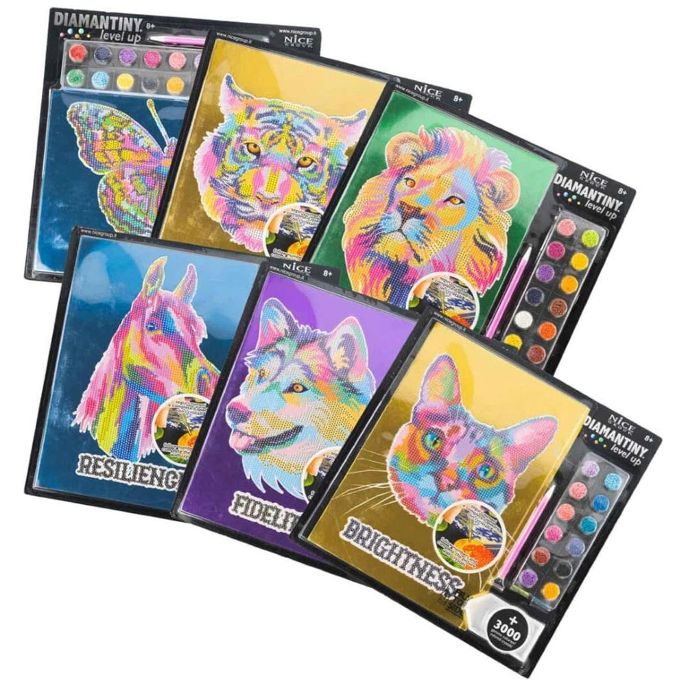 Diamantiny Level Up Paint By Numbers kit in plastic packaging with colorful printed images, featuring six nail polish packs a