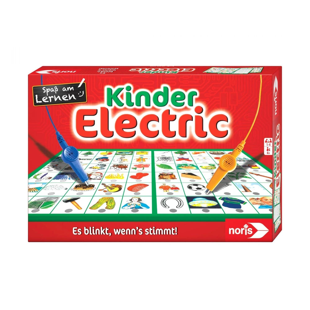 Noris Childrens Electric Board Game box featuring colorful graphics and educational elements about electricity.