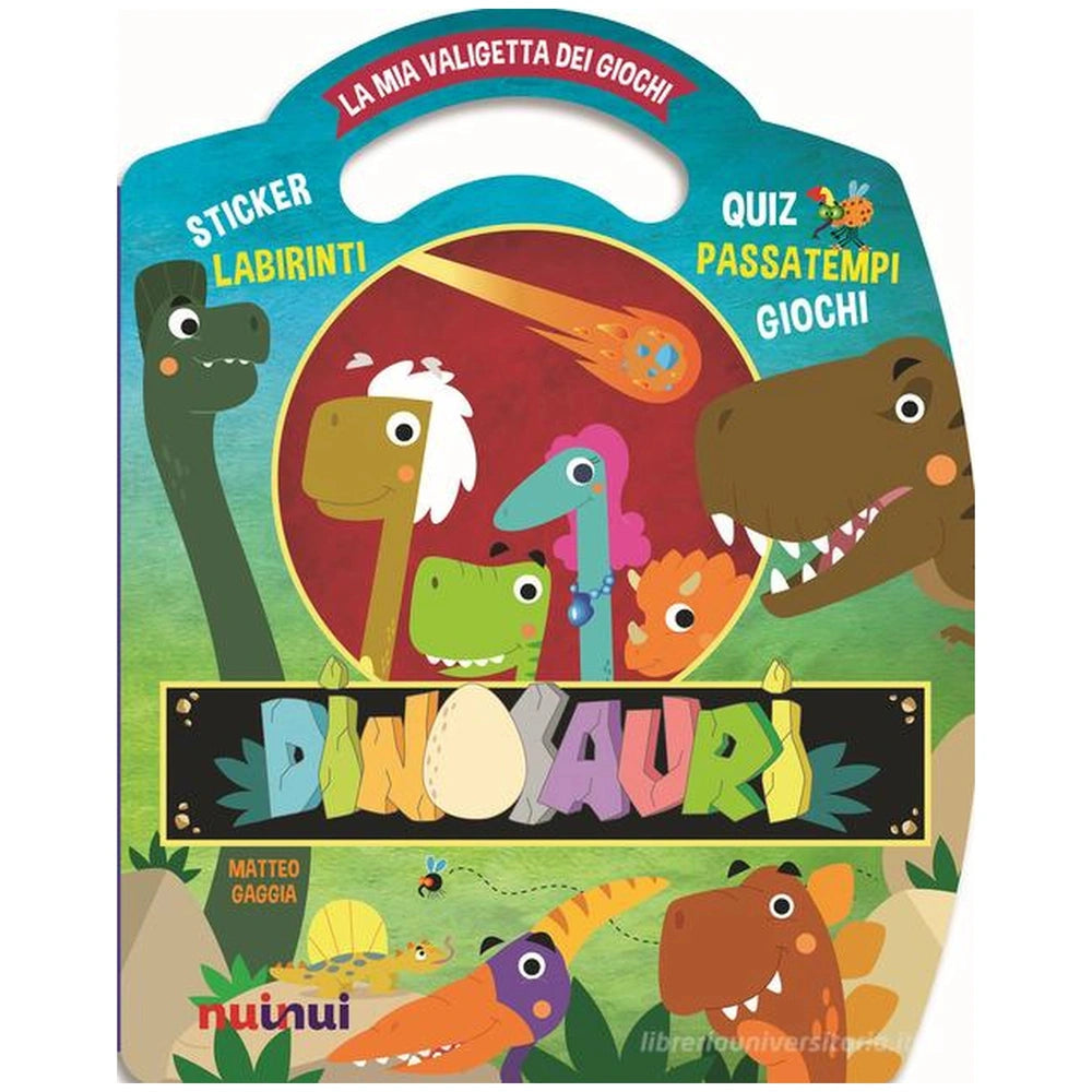 NuiNui My-Dinosaur-Activity-Case-Books Italian Edition packaging features a large dinosaur graphic and colorful text on gloss