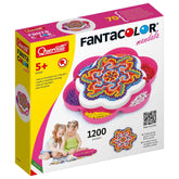 Quercetti FantaColor Mandala arts & crafts kit featuring a coloring book, colored pencils, and a colorful mandala design.