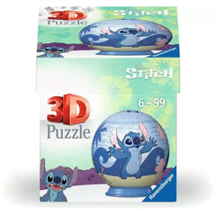 Ravensburger 3D puzzle ball featuring a vibrant Disney Stitch character against a tropical background with globe design.