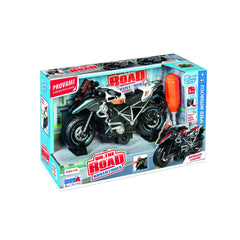 RS Tots motorcycle toy displayed in blue and white packaging, featuring realistic design and vibrant accents for imaginative
