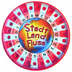 Schmidt Spiele's City, Country, River board game features a colorful, glossy wheel with playful text and a central globe grap