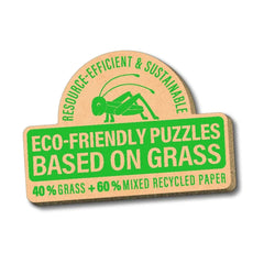 Crawler Excavator R928 puzzle features a sign promoting eco-friendly materials with a green insect graphic and bold text.