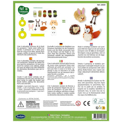 Sentosphere Arts-Creations-Pompom-Animals label featuring colorful graphics, animal-themed items, and safety information.