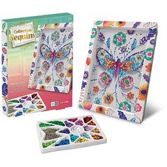Sentosphere's Collection Sequins Butterflies features vibrant packaging with a colorful butterfly design and a clear plastic
