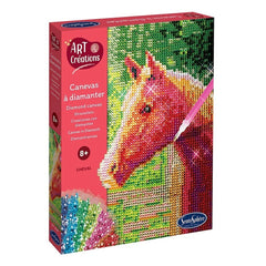 Diamond Canvas Horse art box features a vibrant, pixelated horse design in pink, yellow, green, and blue on a glossy surface.