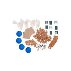 Teifoc construction kit featuring 320 assorted pieces including wood, plastic, and fabric in various colors on a white backgr