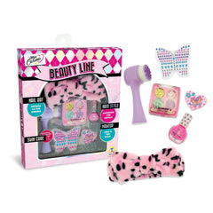 Teorema's Miss Carina Beauty Line Kit 4in1 features playful pink packaging with a transparent window showcasing a nail art br