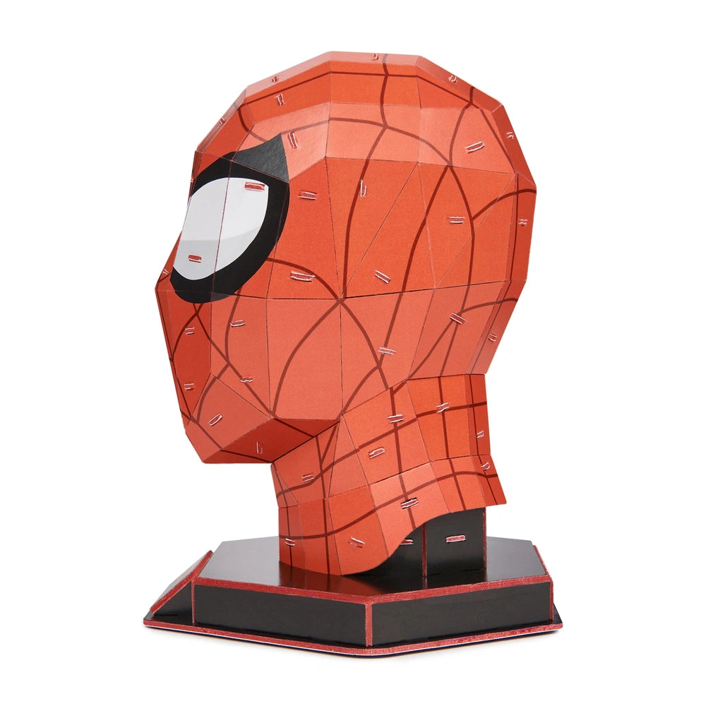 4D Build Marvel Spider-Man 3D puzzle model kit in red and black with a textured surface, displayed against a white background