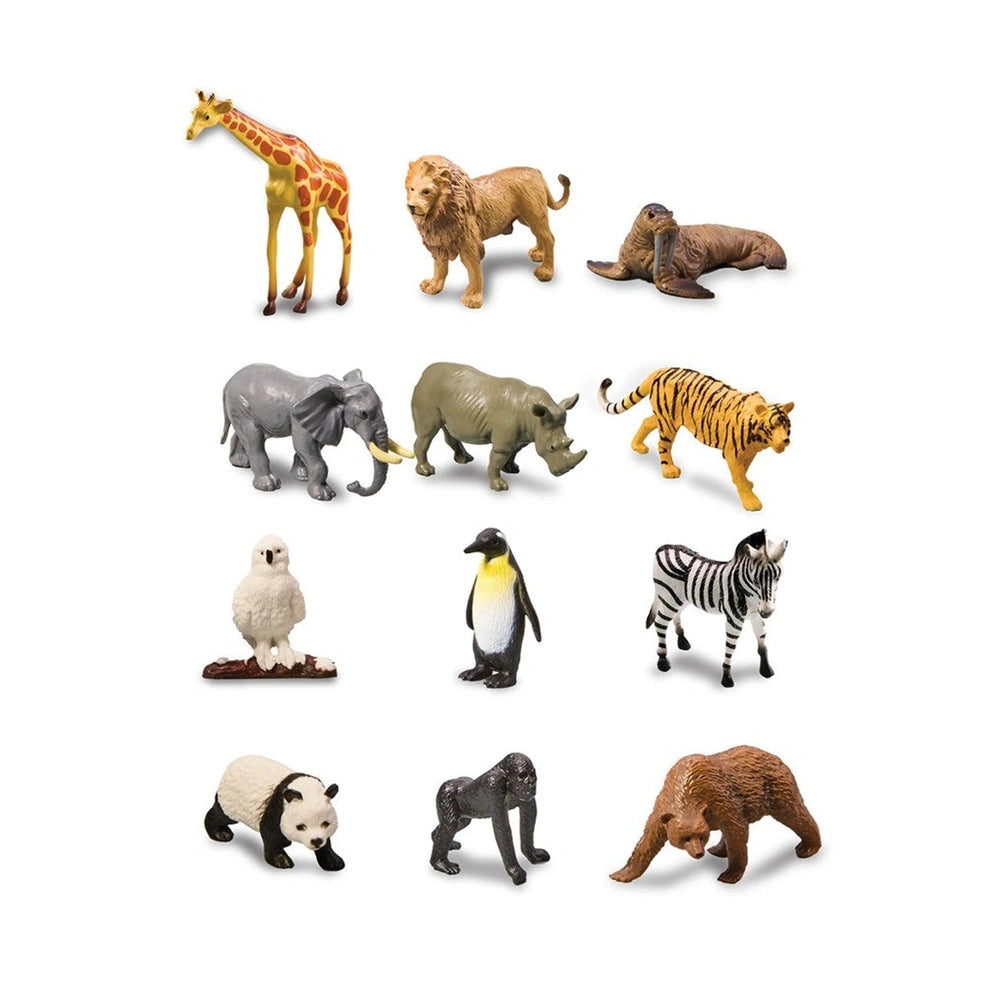 4M KidzLabs Wildlife Animals Digging Kit featuring a yellow giraffe, brown lion, bear, gray rhino, yellow tiger, and black pa