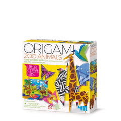 4M Little Craft Origami Zoo Animals kit in yellow packaging with glossy finish, featuring giraffe, zebra, and blue elephant i