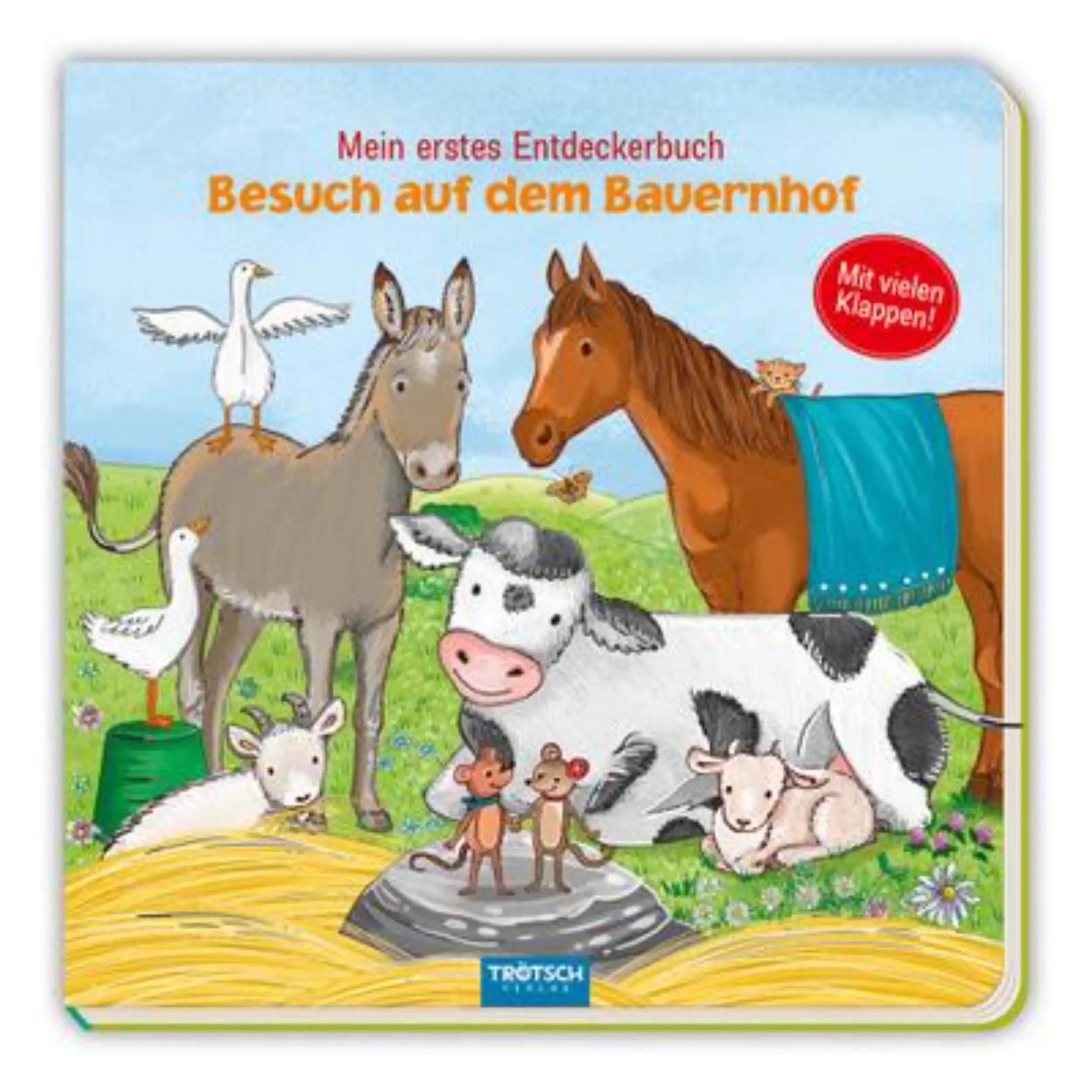 TROTSCH - Kleine Tierfreunde Mein Erstes Entdeckerbuch features a vibrant farm scene with friendly cartoon animals and playfu