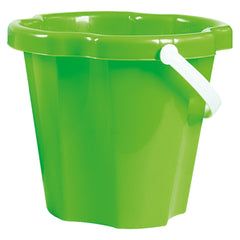 Green Androni Ciprus beach bucket with white handle, durable plastic, ideal for sand play.