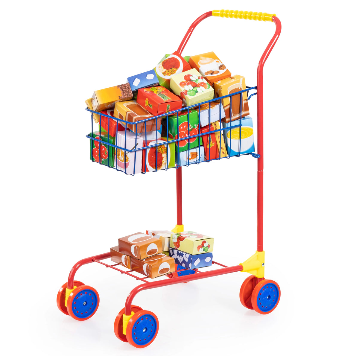 BAYER DESIGN - Carrello della spesa con pacchetti alimentari - Giocattoli per bambole e set di gioco