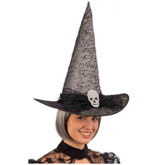 Carnival Toys - Cappello da Strega Grigio con Teschio e Velo per Divertimento di Halloween - Professioni Immaginarie e Gioco di Ruolo