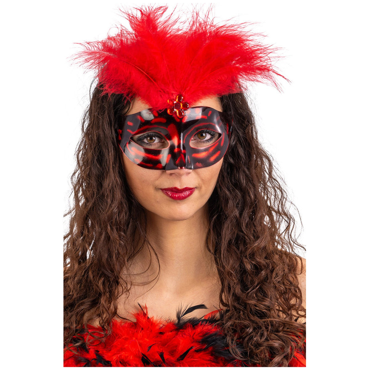 Carnival Toys - Maschera di plastica con piume rosse - Professioni e giochi di ruolo