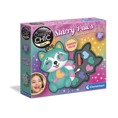 Clementoni Crazy Chic - Starry Paws Trousse Make-Up Set for Kids Ages 6 Years+ - Kawaii Raccoon-Themed Travel Cosmetic Palette with 6 Eyeshadows, Lipstick and Applicator