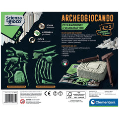 Clementoni Scienza E Gioco Lab - Archeogiocando - 2 In 1 Pteranodonte E Velociraptor Glow In The Dark Toy Playsets