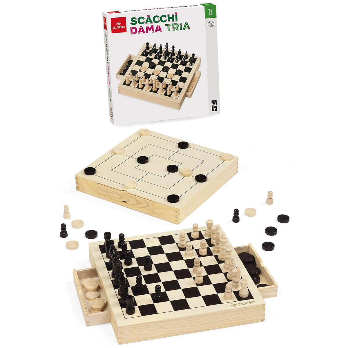 Dal Negro - Tria Basic Wooden Board Games Set