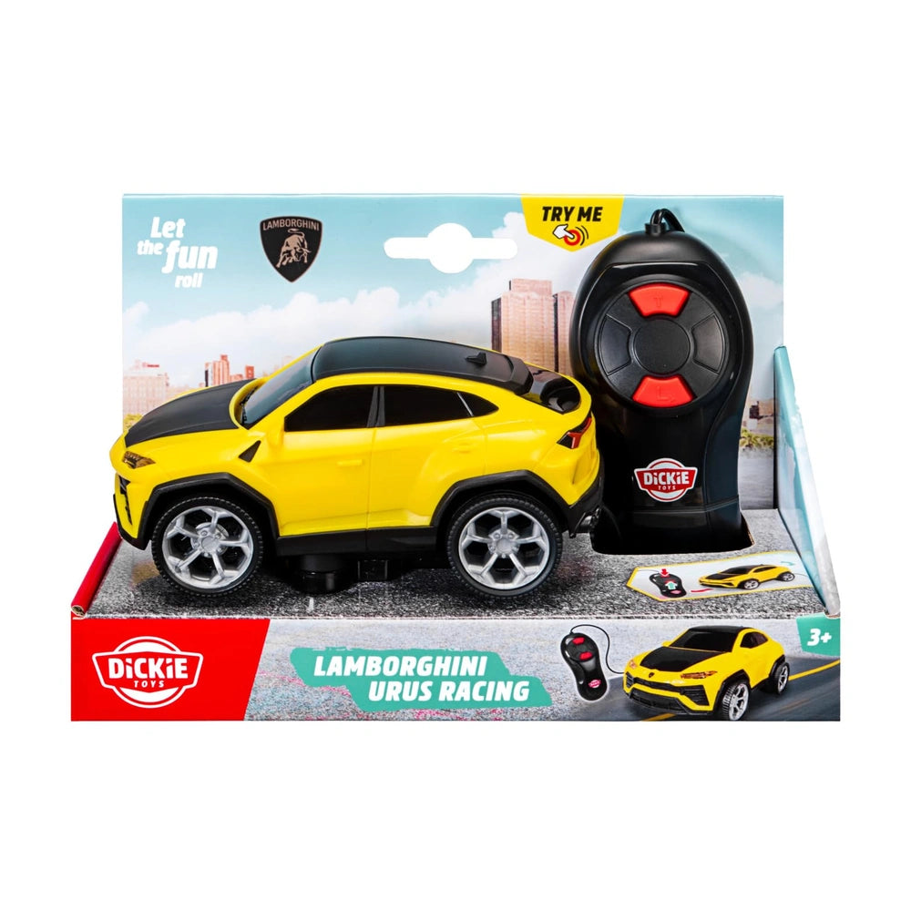 Dickie Toys - Lamborghini Urus Racing Toy Car for Kids Ages 3 Years+ - 13 cm Scale Licensed Sports Vehicle with Wired Cable Remote Control, Lights, Sound Effects and Try Me Function
