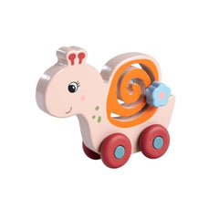 Eichhorn Wood - Push Along Snail Toy for Toddlers Ages 1 Year+ - Eco-Friendly Sustainable Wooden Early Steps Travel Vehicle with Silent Silicone Tyres and Moving Flower Mechanism