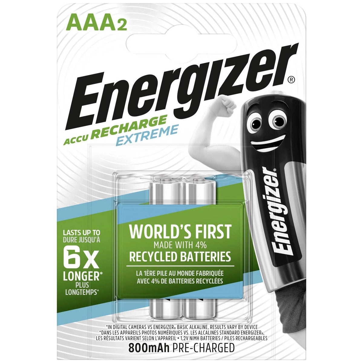 Energizer Extreme Hr03 Aaa Battery (Rechargeable) Nimh 800 Mah 1.2 V 2 Pc(S)