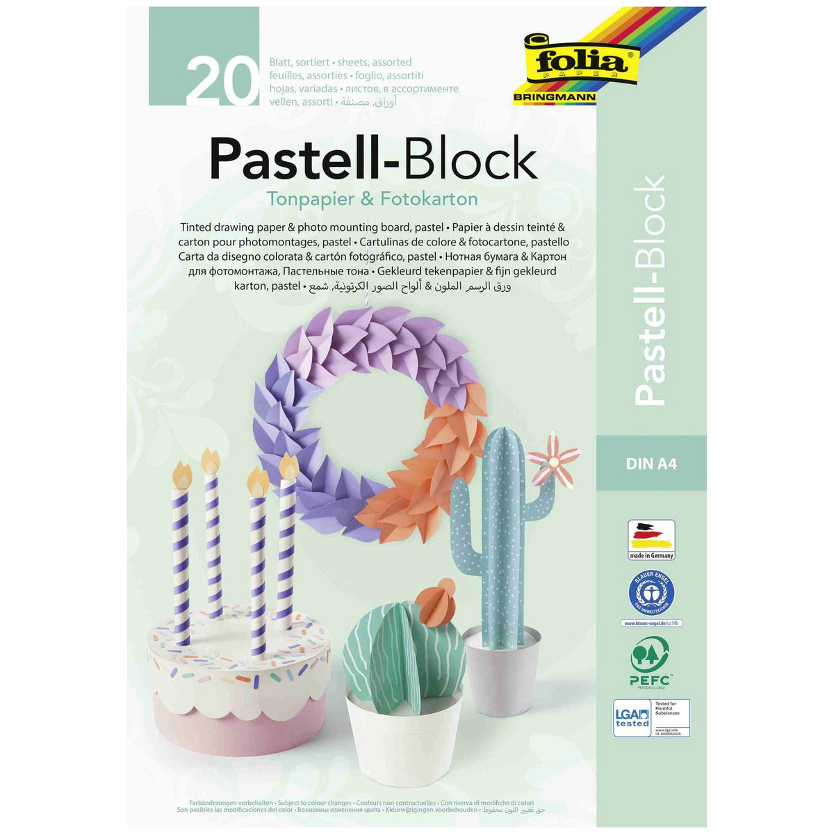 Folia - Pastelblock Formato A4 10X130 Gr e 10X300 Gr Pezzi Fogli Multicolore - Arti e Mestieri
