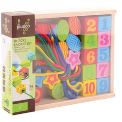 Johntoy - Set di Blocchi di Legno da Infilare in Scatola di Stoccaggio - Giocattoli per Attività per Bambini