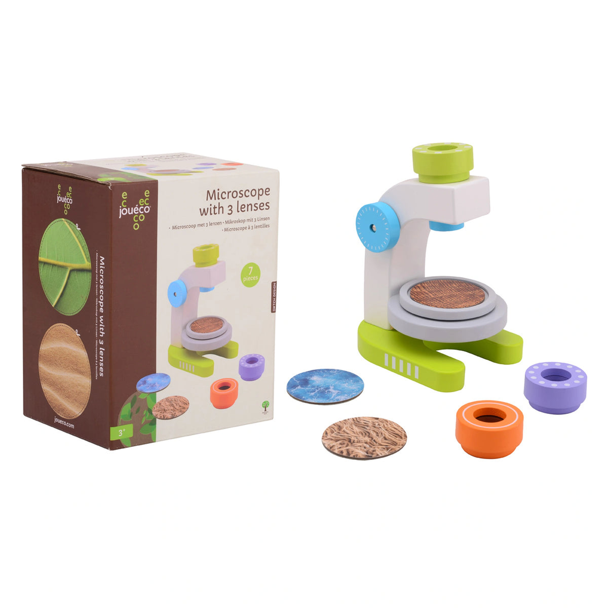 Johntoy - Microscopio in Legno con 3 Lenti - Professioni Fittizie e Gioco di Ruolo