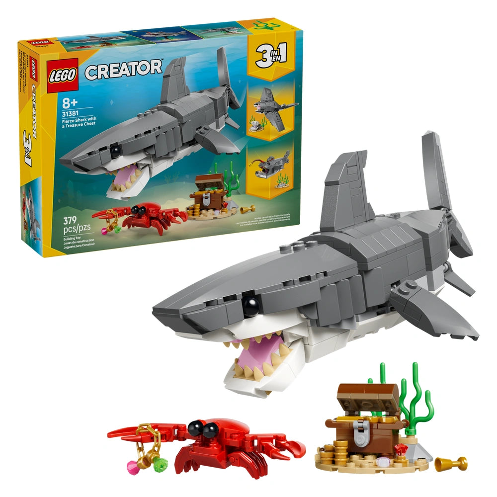 LEGO - Creator 3 in 1 Squalo Feroce con Scrigno del Tesoro - Giocattoli da Costruzione